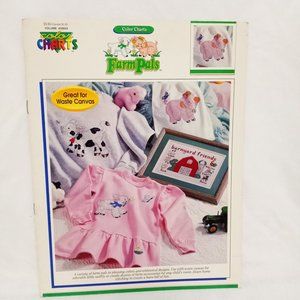 Farm Pals Cross Stitch Leaflet Book Color Charts 30603 1992 Lamb Barn Pig Calf